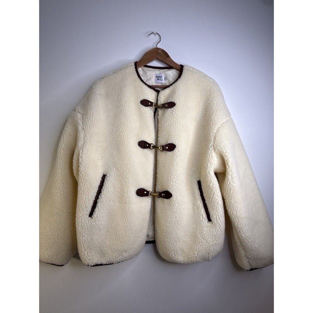 Princess Polly Teddy Fleece Jacket Cream Toggle Sherpa Coat Cozy Chic